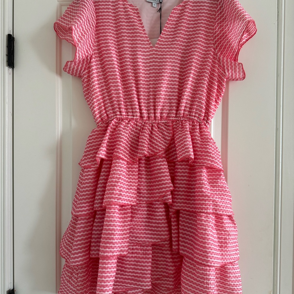 Boutique brand S'EDGE Kendra Dress - Señorita - pink white stripes ruffles NWT